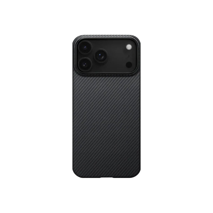 Black Grey PITAKA Ultra-Slim Case for iPhone 17 Pro 6.3" (2025) with PitaTap on a white background