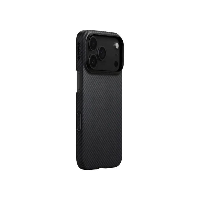 Black Grey PITAKA Ultra-Slim Case for iPhone 17 Pro 6.3" (2025) with PitaTap on a white background