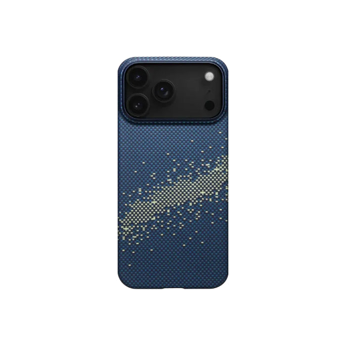 Mily Way Galaxy PITAKA Ultra-Slim Case for iPhone 17 Pro 6.3" (2025) with PitaTap on a white background