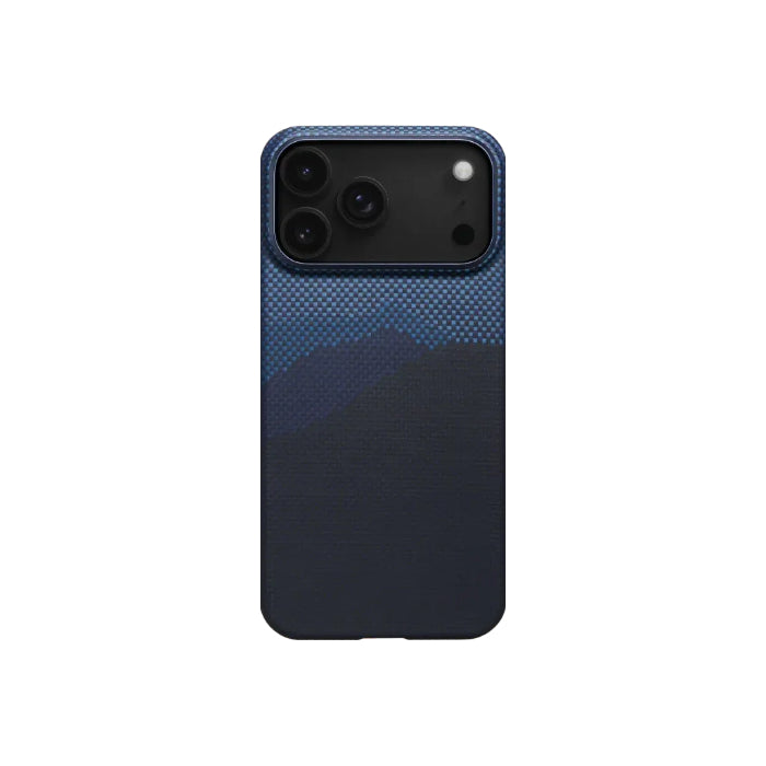 Over the Horizon PITAKA Ultra-Slim Case for iPhone 17 Pro 6.3" (2025) with PitaTap on a white background