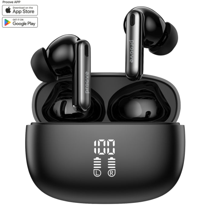 Black PROOVE Intro Pro Gaming Wireless Earphone with ANC Mode and Case LED Screen Indicator