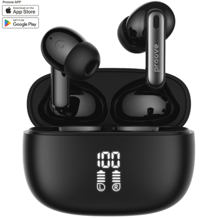Black PROOVE Intro Pro Gaming Wireless Earphone with ANC Mode and Case LED Screen Indicator