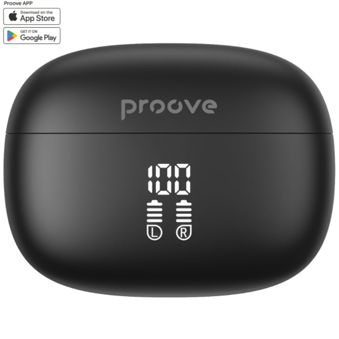 Black PROOVE Intro Pro Gaming Wireless Earphone with ANC Mode and Case LED Screen Indicator