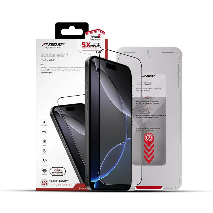 ZEELOT SOLIDsleek V2 (2.5D+) Tempered Glass Screen Protector for iPhone 17 Pro Max 6.9" (2025) with EasyFit Installation Kit