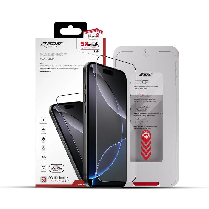 ZEELOT SOLIDsleek V2 (2.5D+) Tempered Glass Screen Protector for iPhone 17 6.3" (2025) with EasyFit Installation Kit