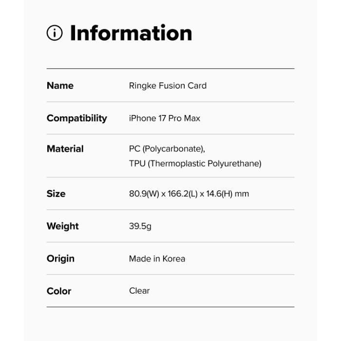 RINGKE Fusion Card Case for iPhone 17 Pro Max 6.9" (2025)