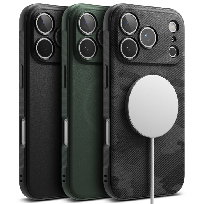Black, Camo Black and Dark Green RINGKE Onyx Magnetic Case for iPhone 17 Pro Max 6.9" (2025) on a white background