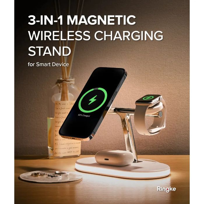 Shop and buy Ringke 3-in-1 Magnetic Wireless Charging Stand Simultaneous Charging with Mood Light | Casefactorie® online with great deals and sales prices with fast and safe shipping. Casefactorie is the largest Singapore official authorised retailer for the largest collection of mobile premium accessories.