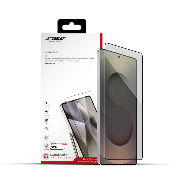 ZEELOT SOLIDsleek V2 2.5D Tempered Glass for Samsung Galaxy S26 (2026) with EasyFit Installation Kit