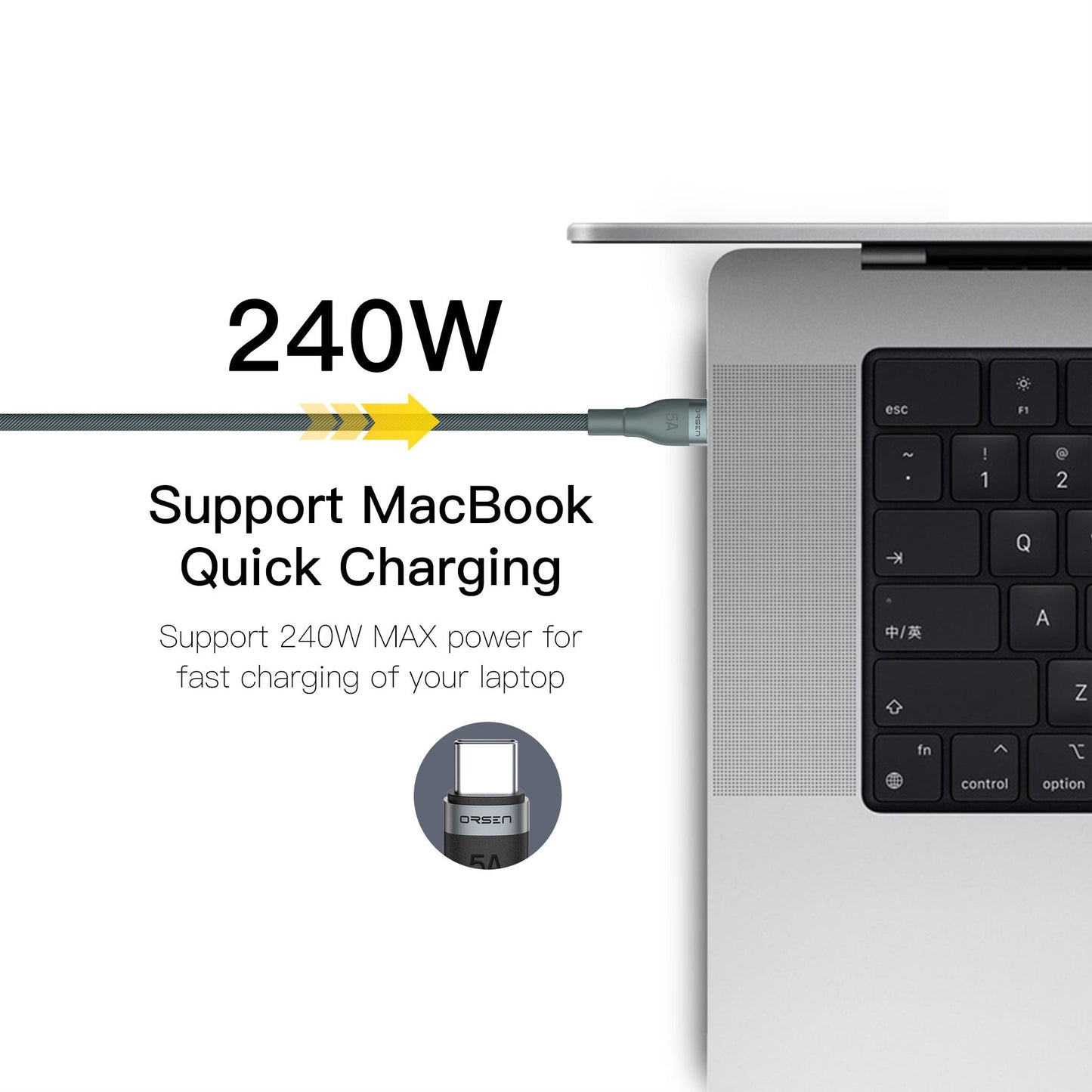 ORSEN S6 240W C-C Quick Charging Cable + Fast Transmission,1.5m
