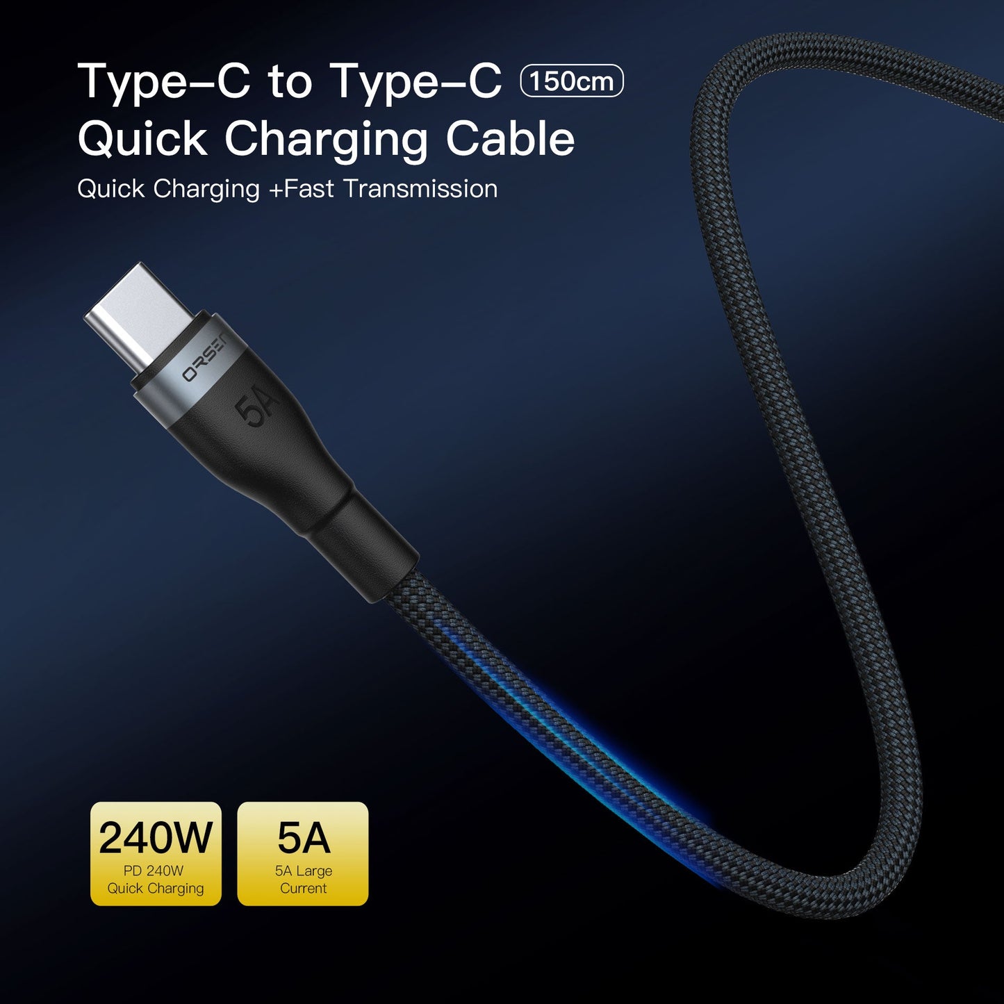ORSEN S6 240W C-C Quick Charging Cable + Fast Transmission,1.5m