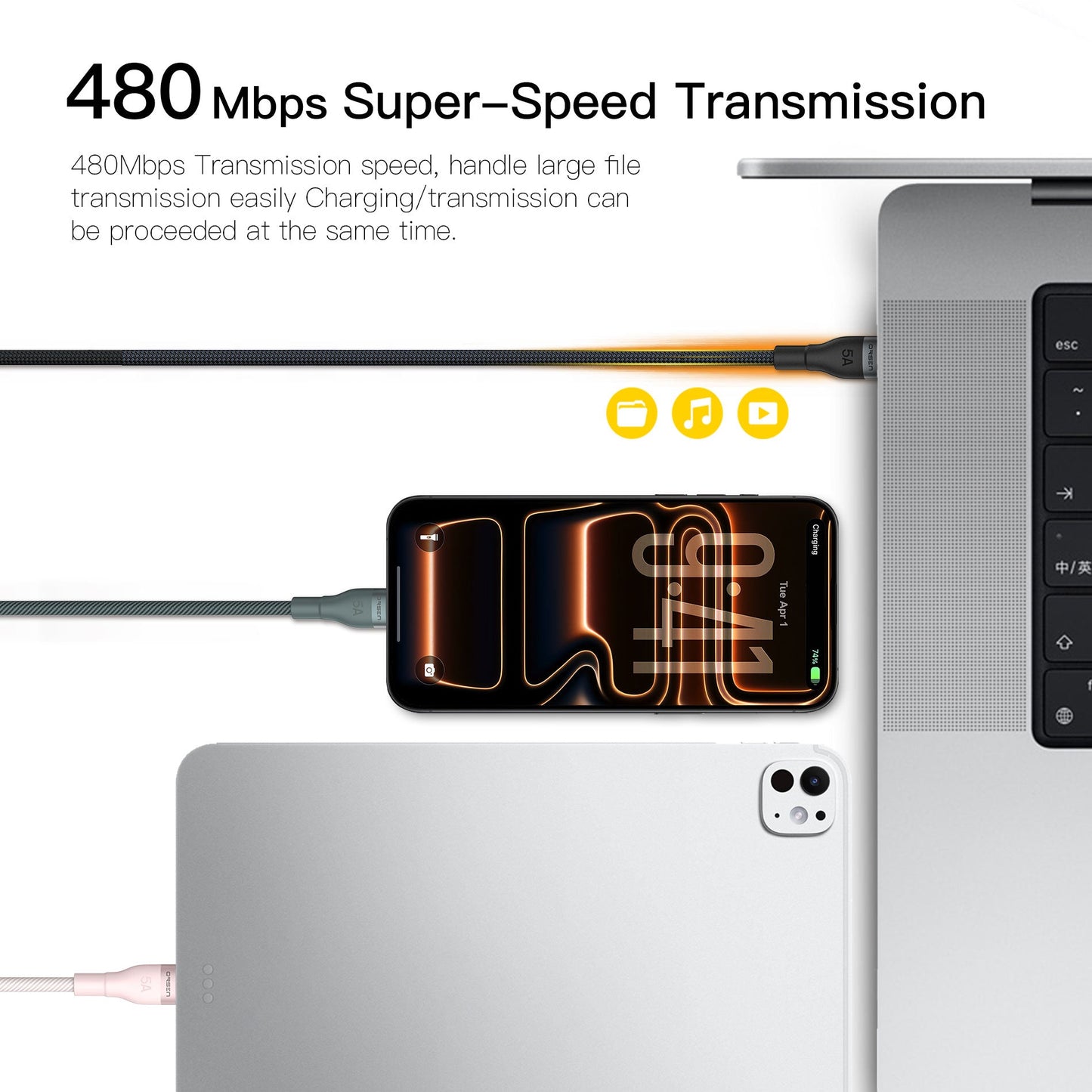 ORSEN S6 240W C-C Quick Charging Cable + Fast Transmission,1.5m