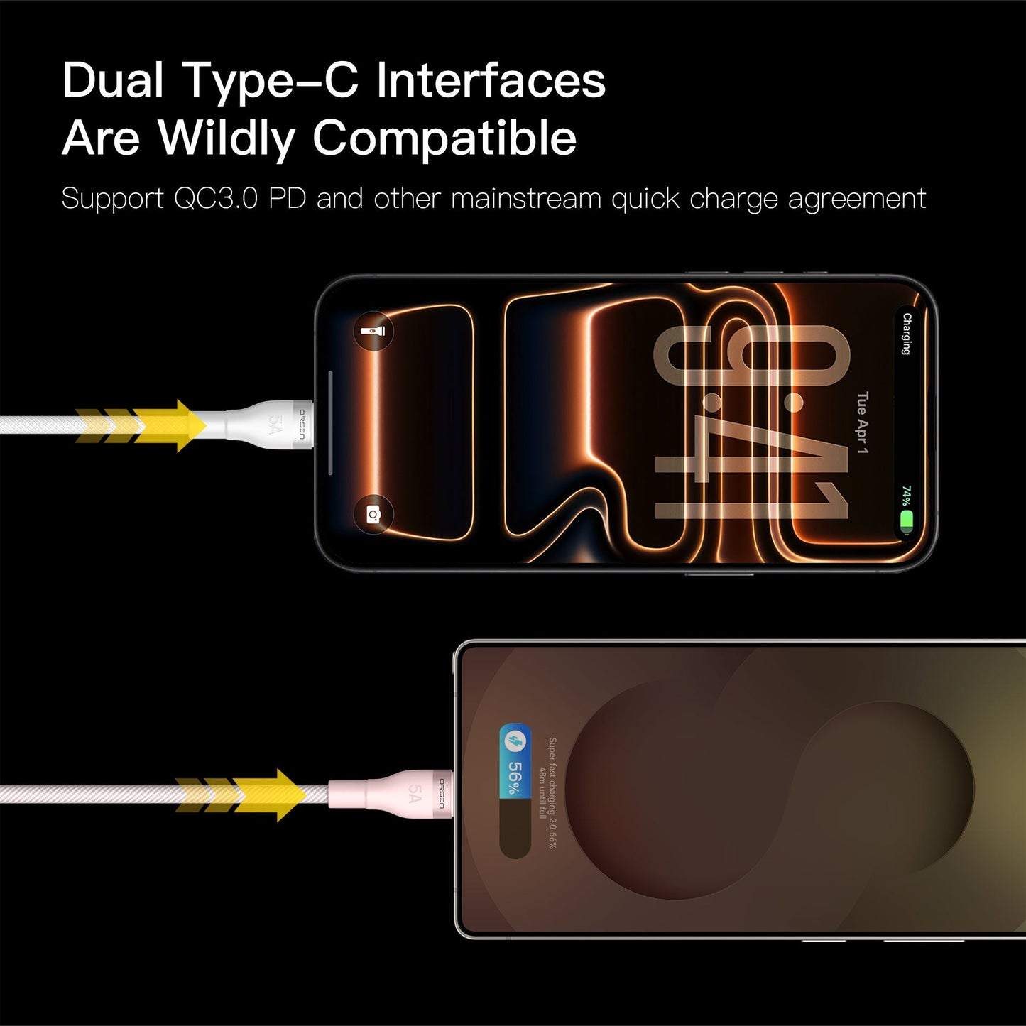 ORSEN S6 240W C-C Quick Charging Cable + Fast Transmission,1.5m