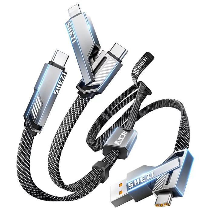 STYLEPIE L15 100W 6 in 1 Fast Charging Cable, Keychain Version with braided design on a white background