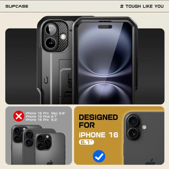 SUPCASE Unicorn Beetle Pro Full Body Rugged Case for iPhone 16 6.1" (2024) with Built-in Screen Protector