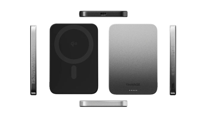 Power Bank MagSafe 10000mAh SHARGE AeroMag - Sans Fil 15W Qi2, Ultra-mince Alu, Aimant Puissant - Pour IPhone 16/15/14, Android Compatible