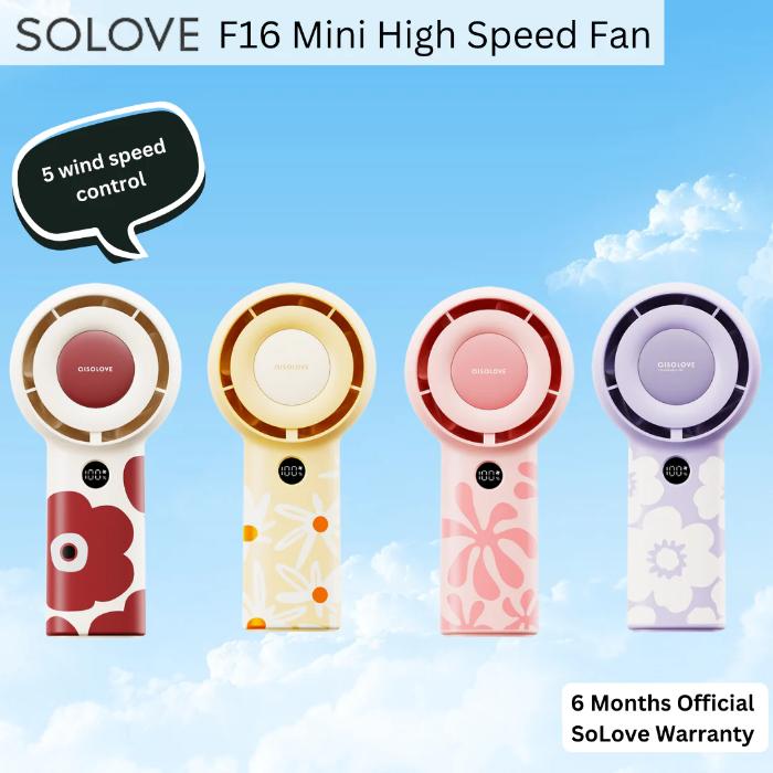 Solove F16 Flower Handheld Fan with Adjustable in Five Level & Battery Digital Display