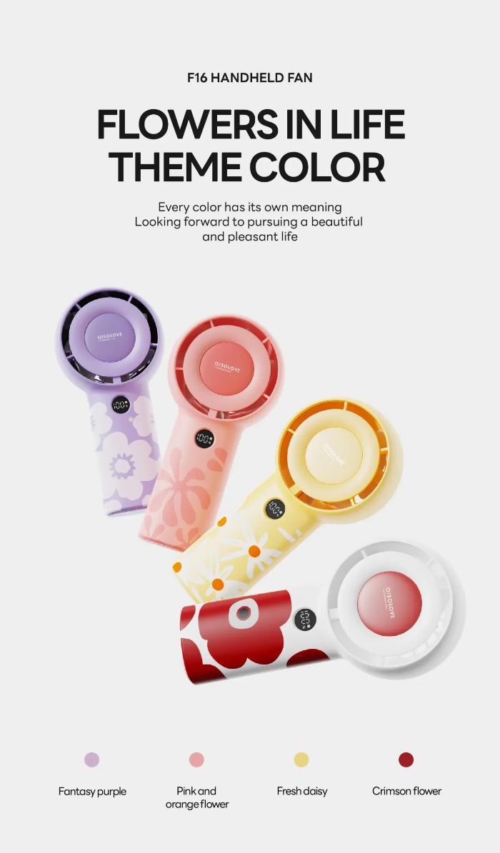 Solove F16 Flower Handheld Fan with Adjustable in Five Level & Battery Digital Display