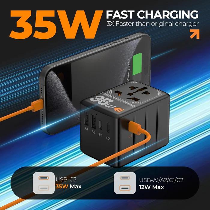 Shop and buy TESSAN 35W International Plug Adaptor with 3 USB-C & 2 USB-A Charging Ports Safety Protection| Casefactorie® online with great deals and sales prices with fast and safe shipping. Casefactorie is the largest Singapore official authorised retailer for the largest collection of mobile premium accessories.