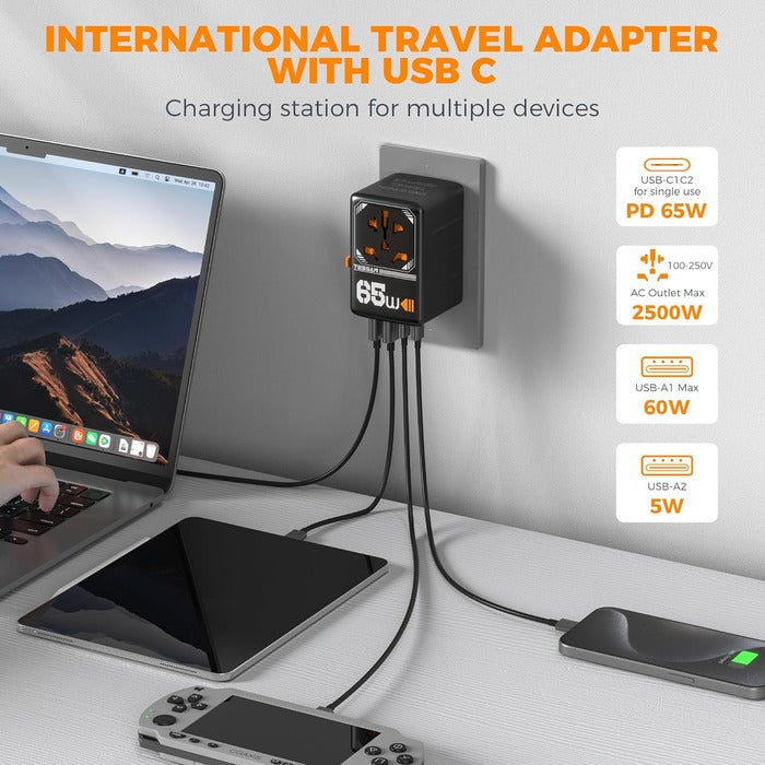 Shop and buy TESSAN 65W International Plug Adaptor with 2 USB-C & 2 USB-A Charging Ports Safety Protection| Casefactorie® online with great deals and sales prices with fast and safe shipping. Casefactorie is the largest Singapore official authorised retailer for the largest collection of mobile premium accessories.