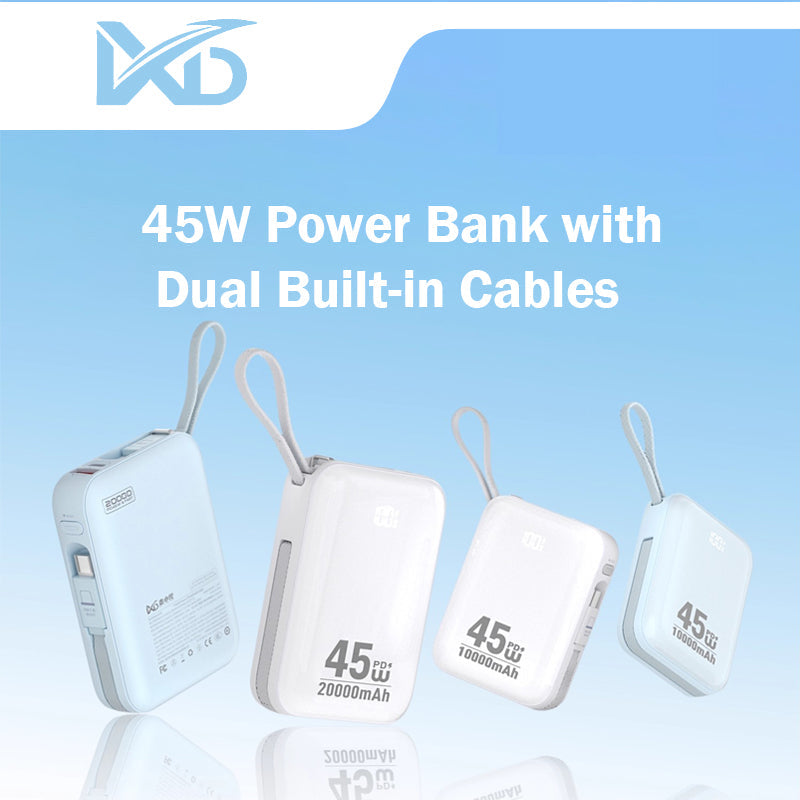 MXD 45W Fast Charging Power Bank with Dual Built-in Cables