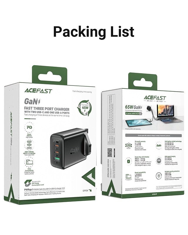 Shop and buy ACEFAST A44 PD 65W GaN USB-C & USB-A 3-Ports Charger Fast charging 3 devices at the same time| Casefactorie® online with great deals and sales prices with fast and safe shipping. Casefactorie is the largest Singapore official authorised retailer for the largest collection of mobile premium accessories.