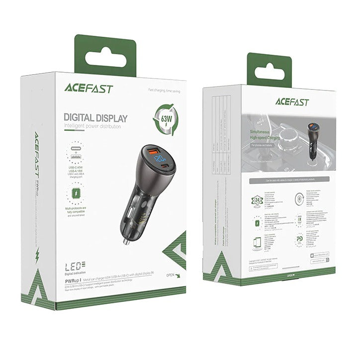 Shop and buy ACEFAST B6 63W Metal Car Charger Digital Display Zinc alloy body Support most fast charge protocols| Casefactorie® online with great deals and sales prices with fast and safe shipping. Casefactorie is the largest Singapore official authorised retailer for the largest collection of mobile premium accessories.