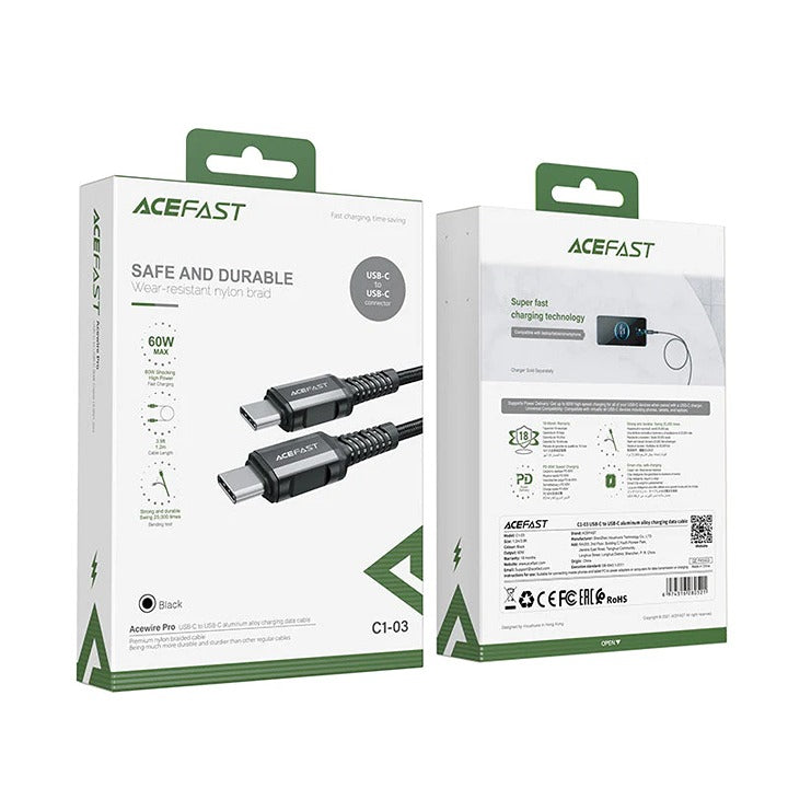 Shop and buy ACEFAST C1-03 USB-C to USB-C Aluminum Alloy Charging Data Cable Supports up to 20V / 3A – 60W| Casefactorie® online with great deals and sales prices with fast and safe shipping. Casefactorie is the largest Singapore official authorised retailer for the largest collection of mobile premium accessories.