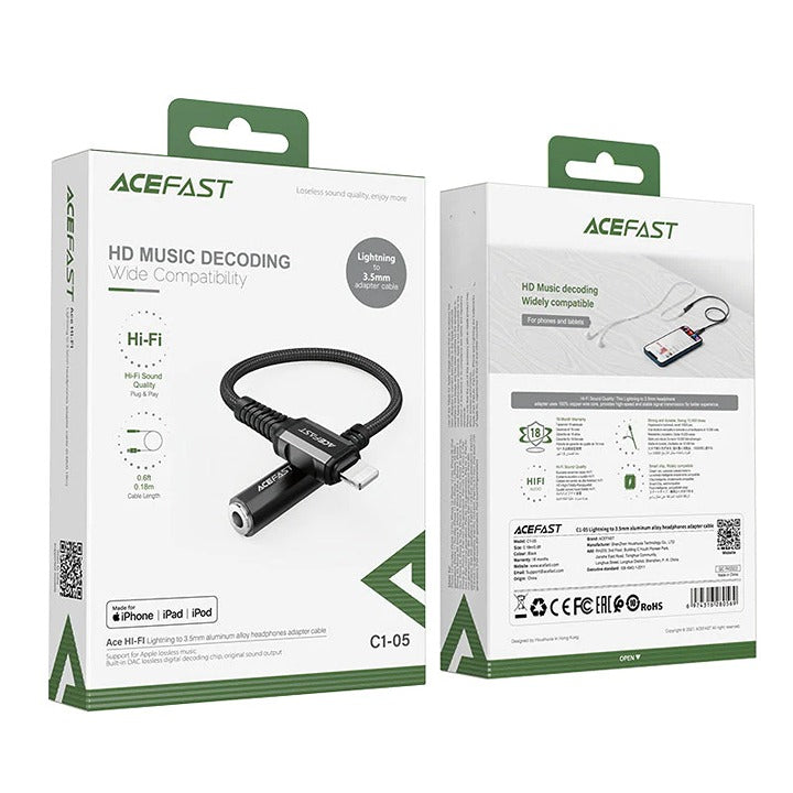 Shop and buy ACEFAST C1-05 Lightning to 3.5mm Headphones Adapter Cable MFI certification Support voice, karaoke/USB| Casefactorie® online with great deals and sales prices with fast and safe shipping. Casefactorie is the largest Singapore official authorised retailer for the largest collection of mobile premium accessories.