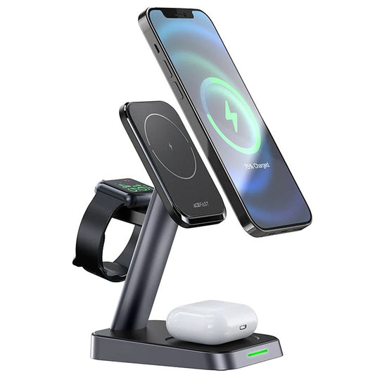 Shop and buy ACEFAST E3 Desktop 3-in-1 Wireless Charging Stand vertical horizontal charging Safe wireless charging| Casefactorie® online with great deals and sales prices with fast and safe shipping. Casefactorie is the largest Singapore official authorised retailer for the largest collection of mobile premium accessories.