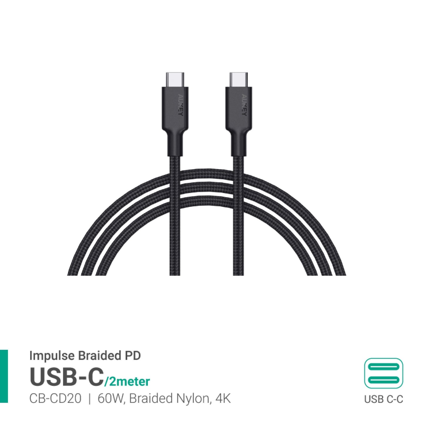 Shop and buy Aukey CB-CD20 Impulse Braided Nylon PD 60W USB Type-C to Type-C Cable SuperSpeed Data Transfer| Casefactorie® online with great deals and sales prices with fast and safe shipping. Casefactorie is the largest Singapore official authorised retailer for the largest collection of mobile premium accessories.