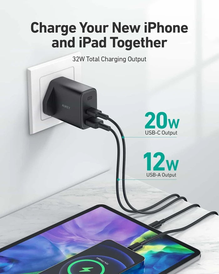 Shop and buy Aukey PA-F3S Swift Series 32W PD Dual USB-C & USB-A Wall Charger Power Delivery 2-Port| Casefactorie® online with great deals and sales prices with fast and safe shipping. Casefactorie is the largest Singapore official authorised retailer for the largest collection of mobile premium accessories.