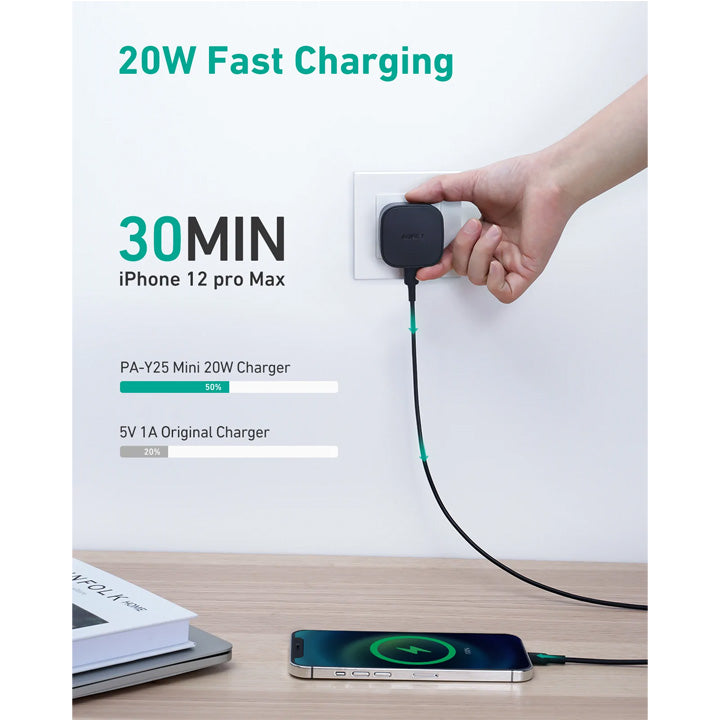 Shop and buy Aukey PA-Y25 Minima 20W USB-C PD Wall Charger with USB-C to Lightning Cable MFi Certified| Casefactorie® online with great deals and sales prices with fast and safe shipping. Casefactorie is the largest Singapore official authorised retailer for the largest collection of mobile premium accessories.