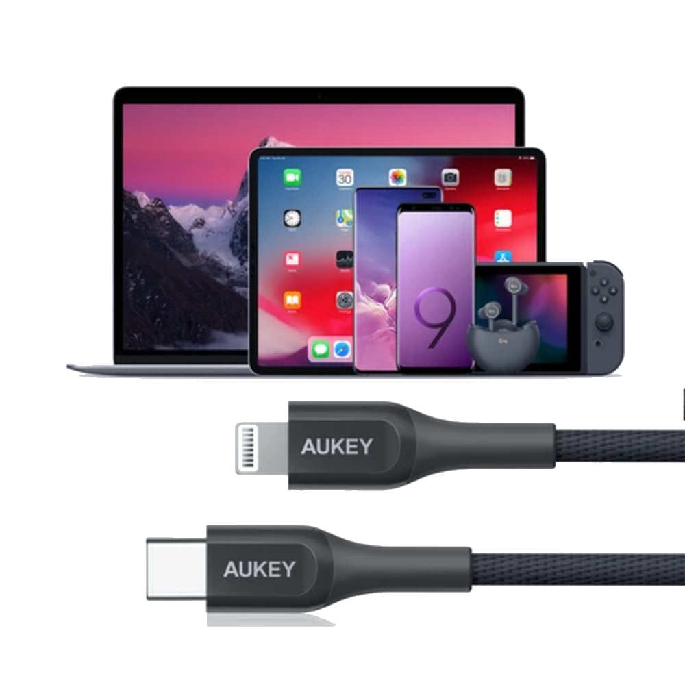 Shop and buy Aukey CB-AKL4 Kevlar Core USB Type-C to Lightning Cable with Power Delivery APPLE MFI CERTIFIED| Casefactorie® online with great deals and sales prices with fast and safe shipping. Casefactorie is the largest Singapore official authorised retailer for the largest collection of mobile premium accessories.