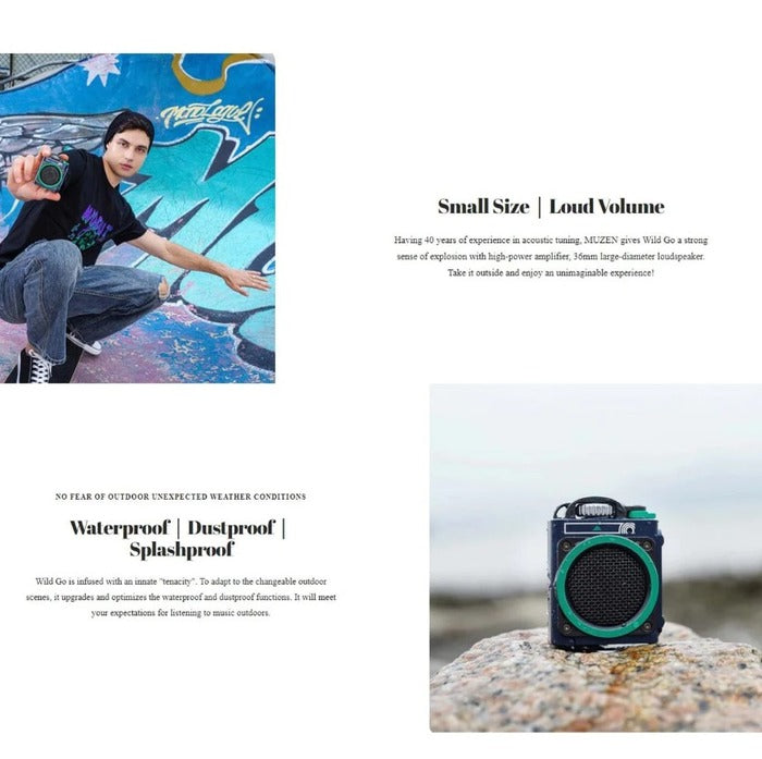 Shop and buy Muzen Wild Go Bluetooth Speaker Waterproof｜Dustproof｜Splashproof Portable Long Battery Life| Casefactorie® online with great deals and sales prices with fast and safe shipping. Casefactorie is the largest Singapore official authorised retailer for the largest collection of mobile premium accessories.