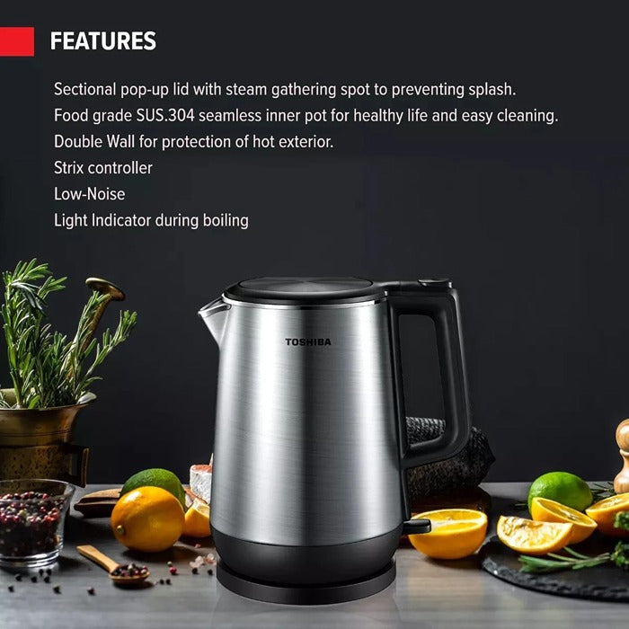 Shop and buy Toshiba KT-17DRRS Stainless Steel Electric Jug Kettle 1.7L Food grade SUS.304 inner pot| Casefactorie® online with great deals and sales prices with fast and safe shipping. Casefactorie is the largest Singapore official authorised retailer for the largest collection of household and home care appliances.