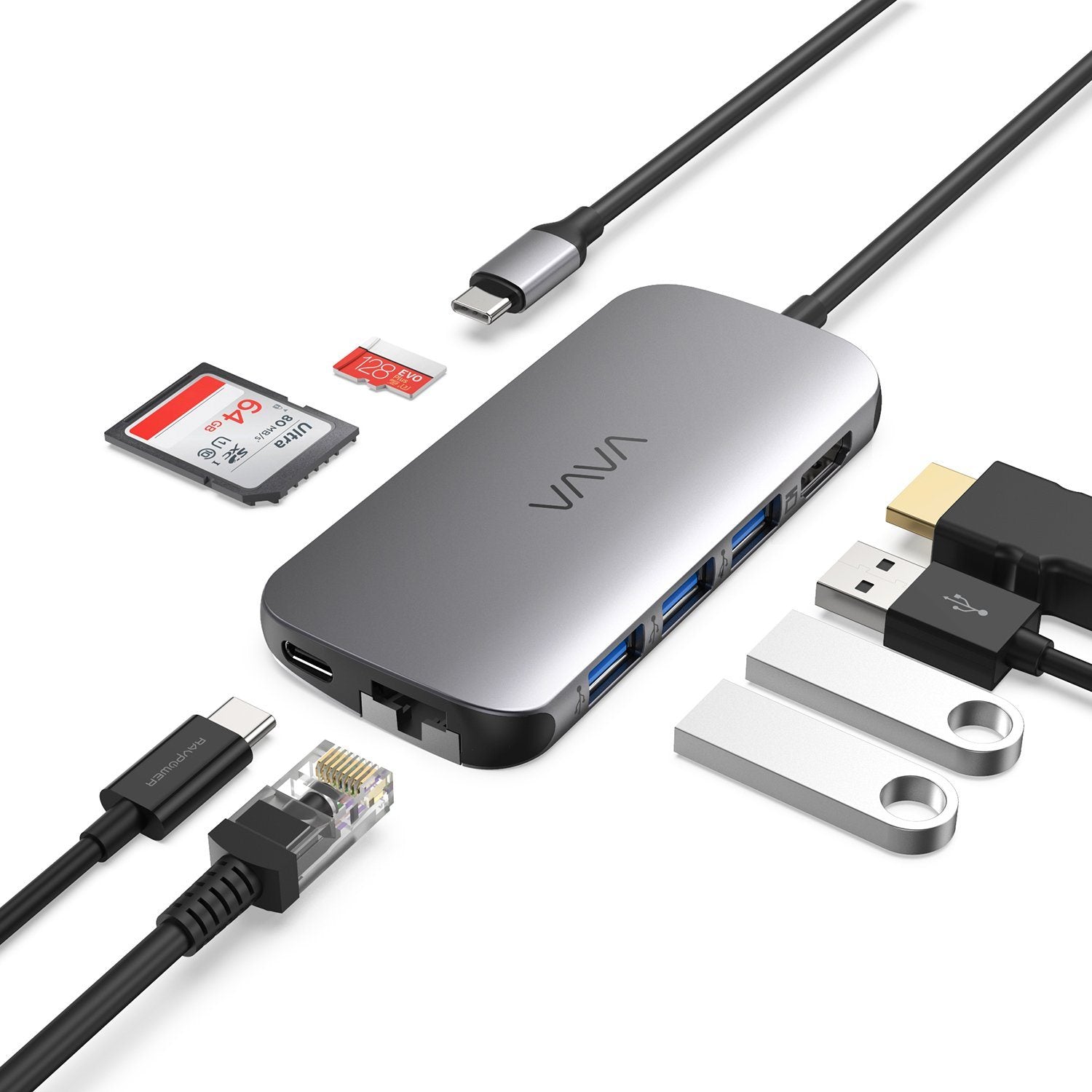 VA-UC006 8-in-1 USB-C Hub Adapter with HDMI, 1Gbps RJ45 Ethern