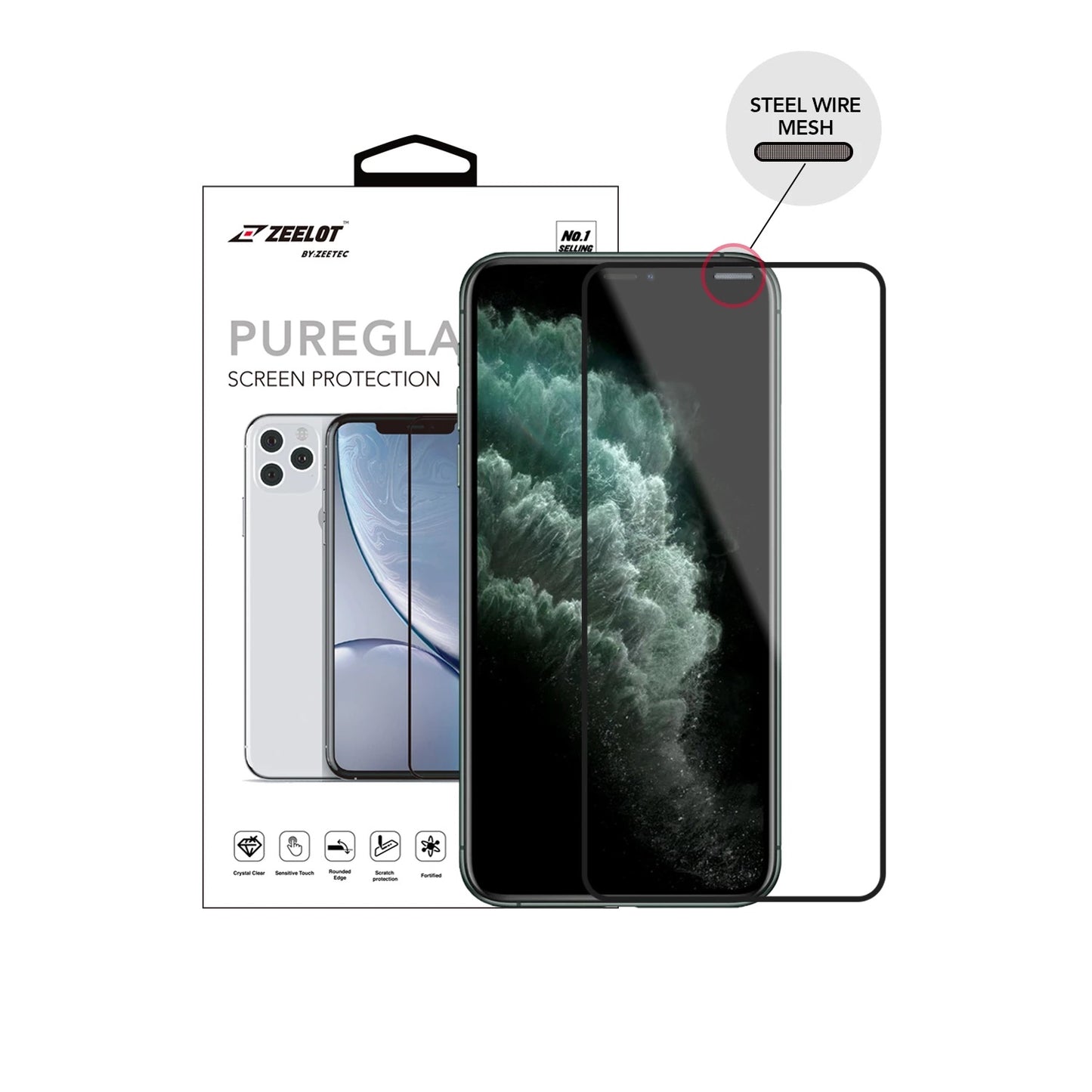 iPhone 11 Pro Max Clear 2.5D Tempered Glass Screen Protector Zeelot PureGlass Steel Wire