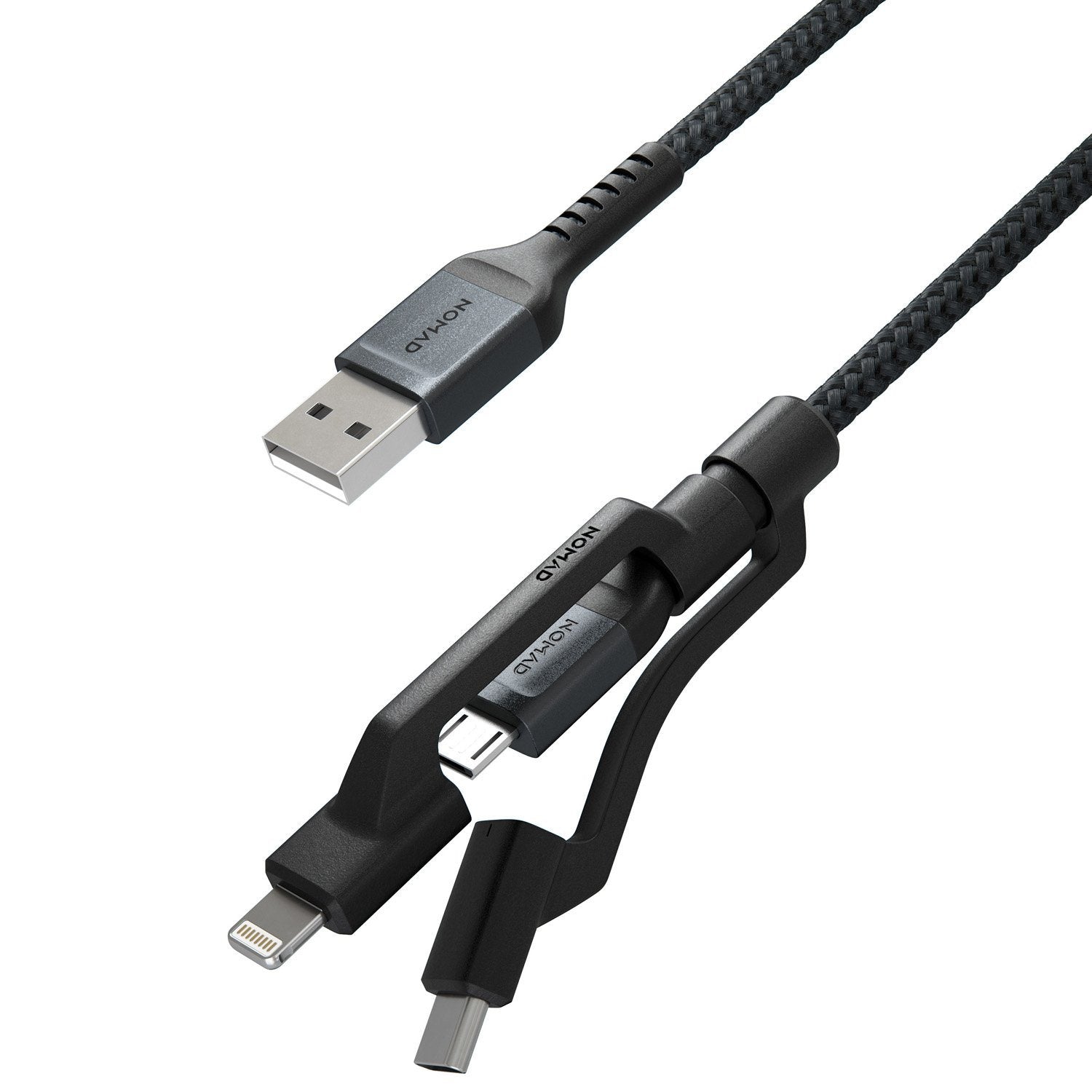 Shop and buy Nomad Rugged Kevlar Universal 3-in-1 Cable Type-C Micro-USB Lightning Metal alloy connector plugs| Casefactorie® online with great deals and sales prices with fast and safe shipping. Casefactorie is the largest Singapore official authorised retailer for the largest collection of mobile premium accessories.