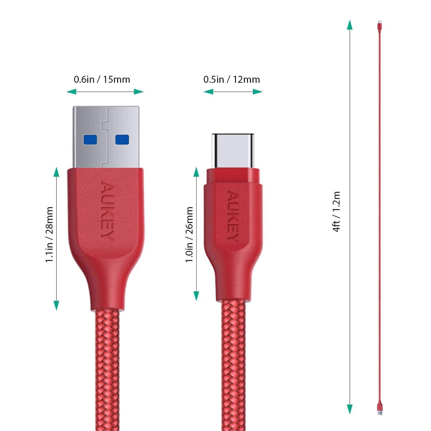 Aukey CB-AC1/ AC2 Nylon Braided USB-C Cable for Sync and Charging